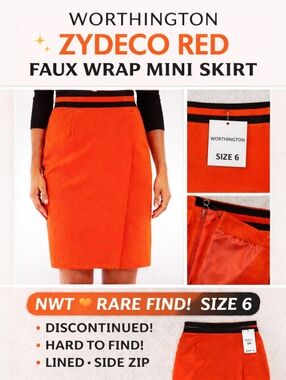 Worthington Zydeco Red Faux Wrap Mini Skirt NWT Size 6 – RARE